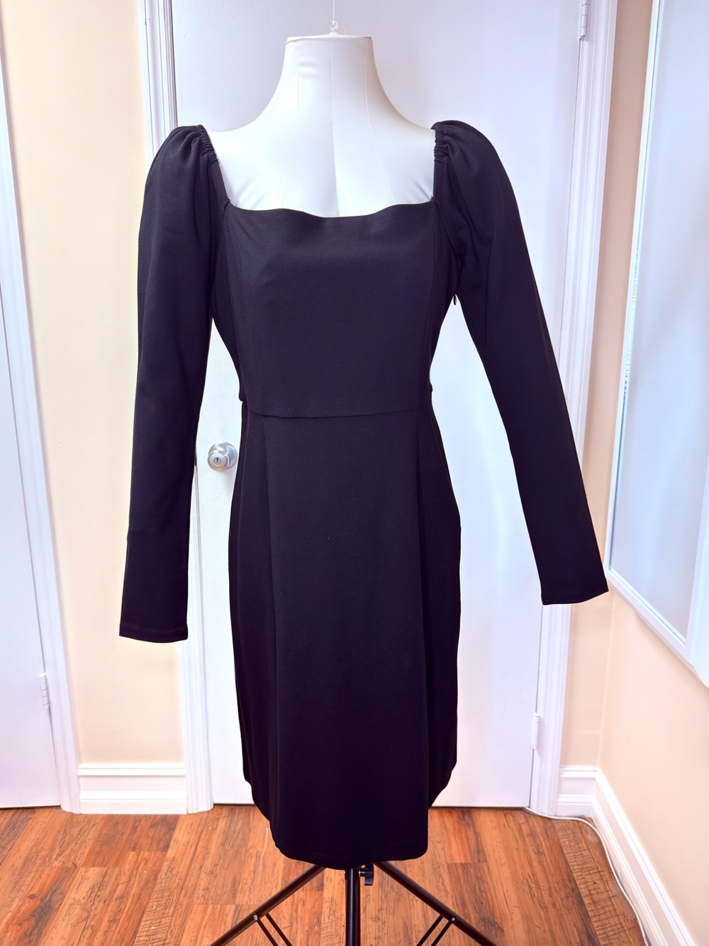 Boden Square Neckline Long Sleeve Dress, Black, Size 8, NWT